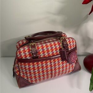 COACH Retro Tweed Handbag Red Leather & Suede Combo Vintage Authentic